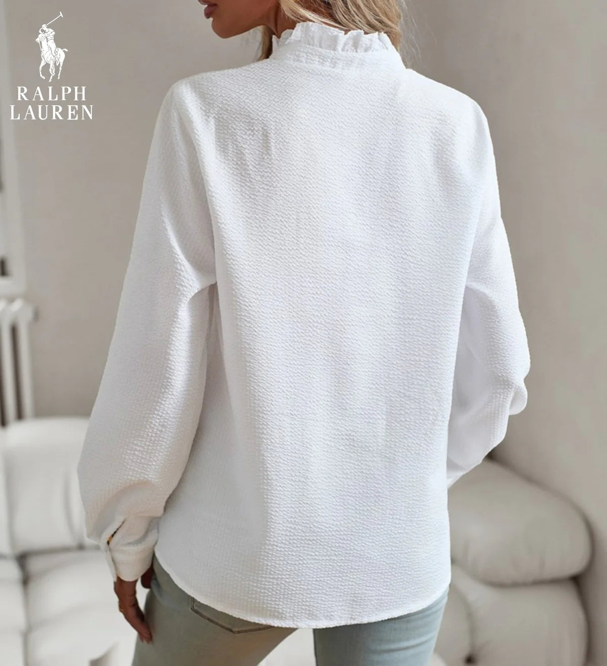 R. Ꮮаᴜгеn Ruffled Button-Up Shirt – Soft Textured Fit