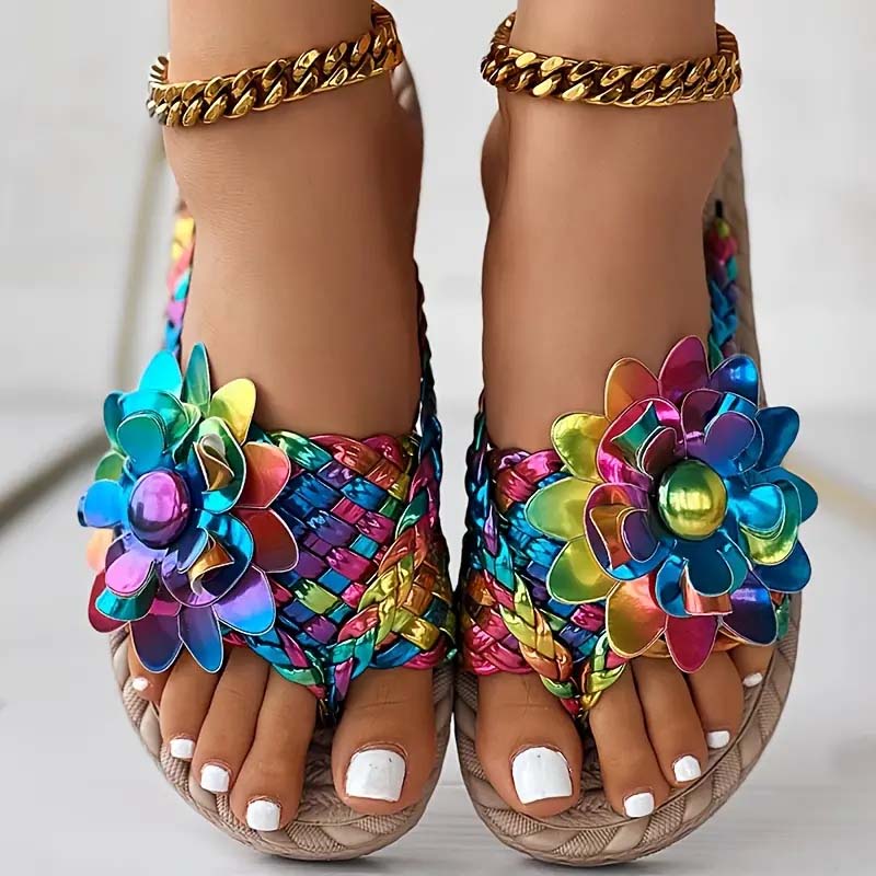 3D Floral Decorative Flat Slippers