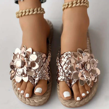 3D Floral Decorative Flat Slippers